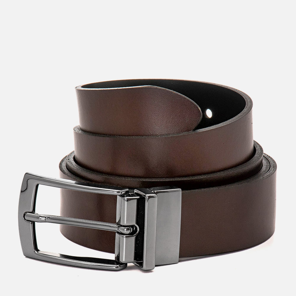 Cinto Social Feito em Couro Napa Romana Preto Marrom 2 em 1 Dupla Face Fivela Giratória Masculino Milano Preto/pinhão 12531