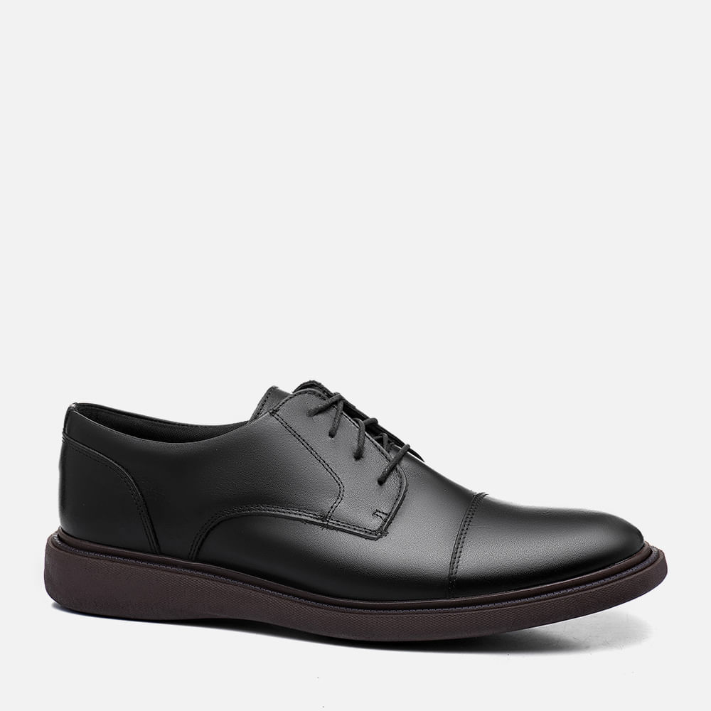 Sapato Casual Derby Feito 100% em Couro Napa Bovino Acabamento Feito à Mão Solado Microexpandido Palmilha Anatômica Masculino Milano Preto 12795