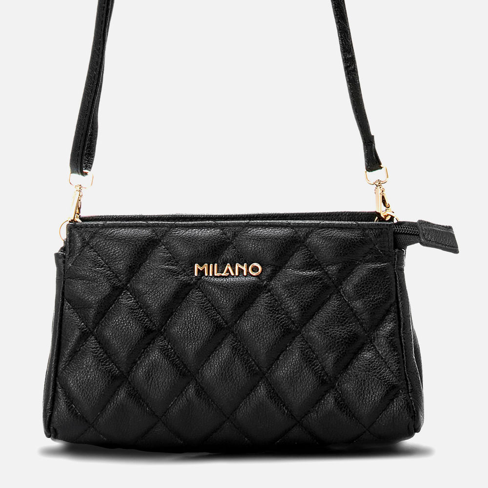 Bolsa Tiracolo, Transversal ou Carteira 2 em 1 Pequena Feita em Couro Feminina Milano Preto 13329