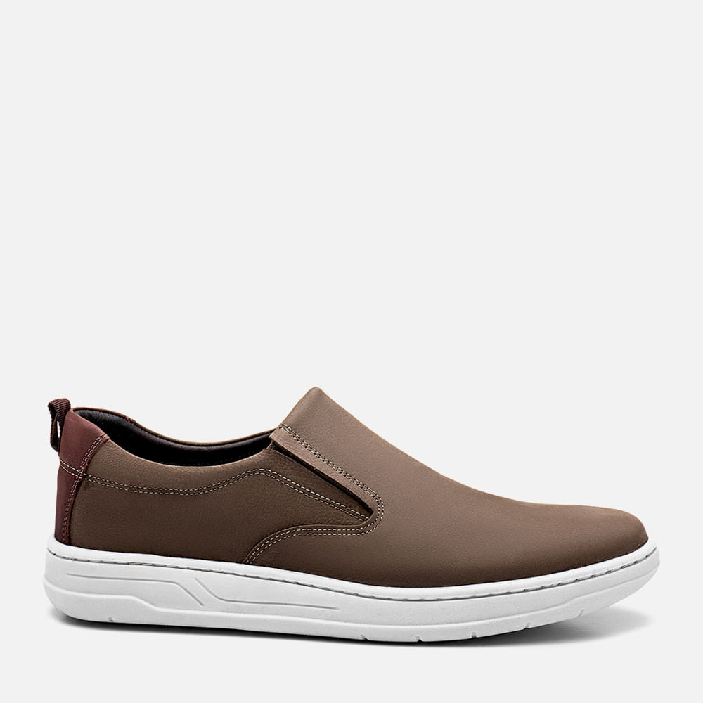 Sapatênis Slip On sem Amarração Feito em Couro Nobuk Selaria Calce Prático Palmilha Anatômica Conforto Masculino Milano Grey/coffe 13426