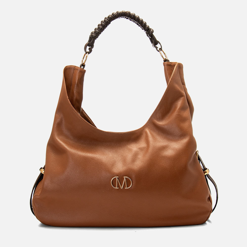 Bolsa Feita em Couro Tipo Saco com Alça Tiracolo Opc. Feminina Milano Grigio/caramelo 11939