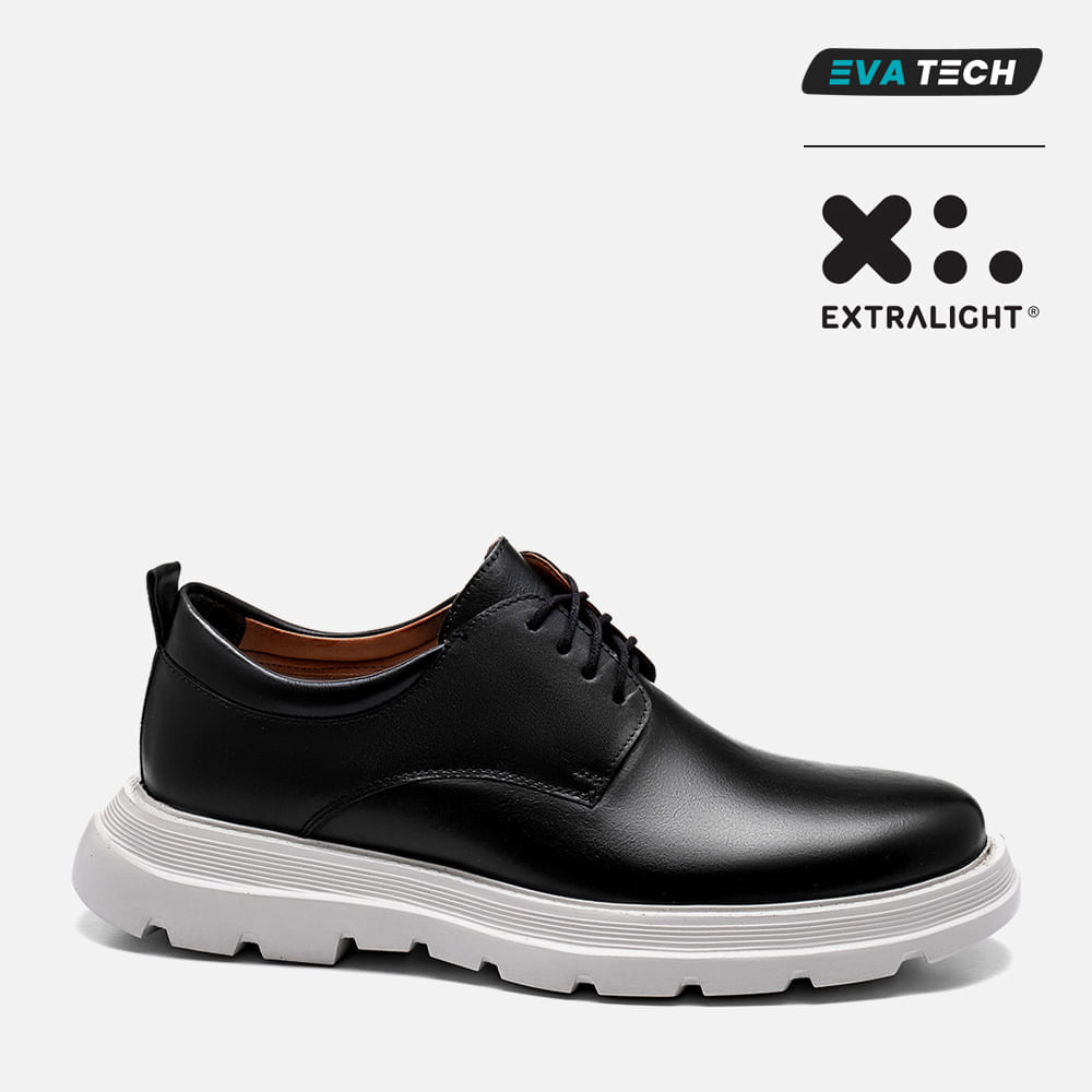 Sapato Casual Derby Esporte Fino com Amarração Feito em Couro Macio Napa Soft Solado EVA Super Leve Masculino Milano Preto 13630