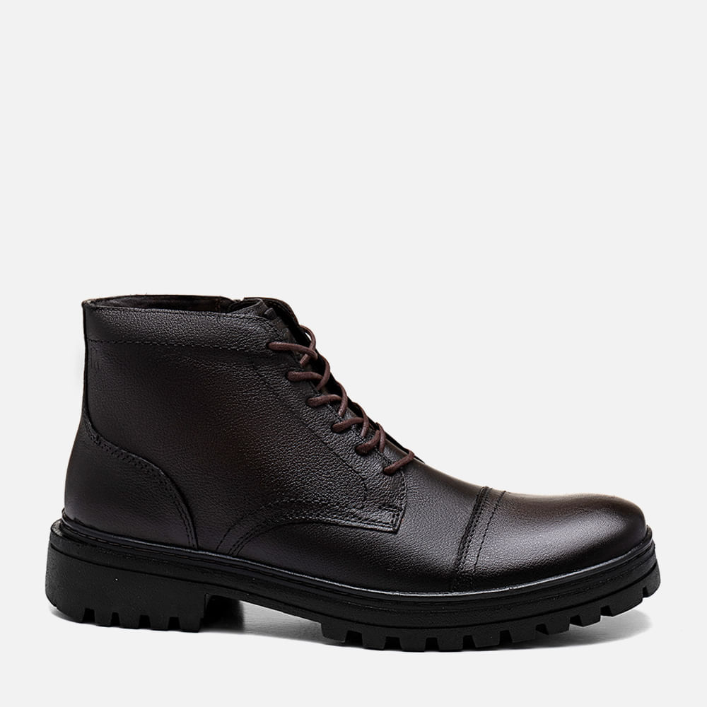 Bota Coturno Tratorada Sola Alta com Amarração Feito em Couro Rústico Delavê Calce Prático Zíper Palmilha Anatômica Masculino Milano Mascavo 13034