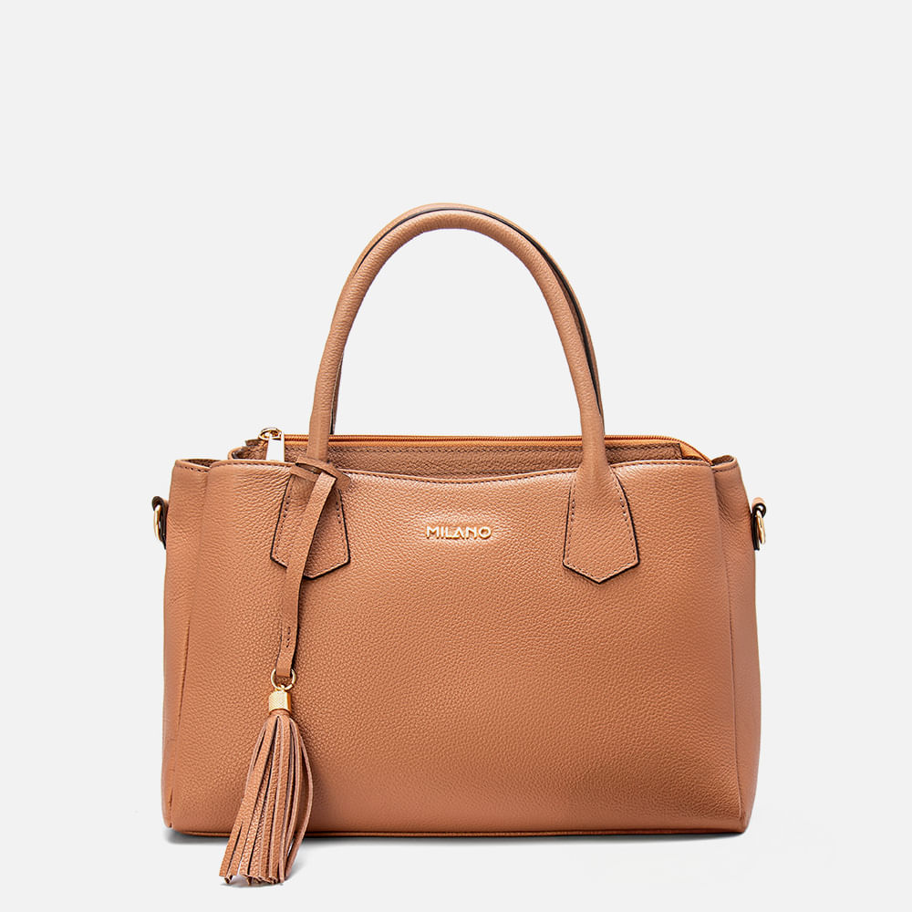 Bolsa Tote ou de Mão Feita em Couro Grande Retangular com Alça Tiracolo Transversal Opcional Vira Italiana Feminina Milano Palenut 13610