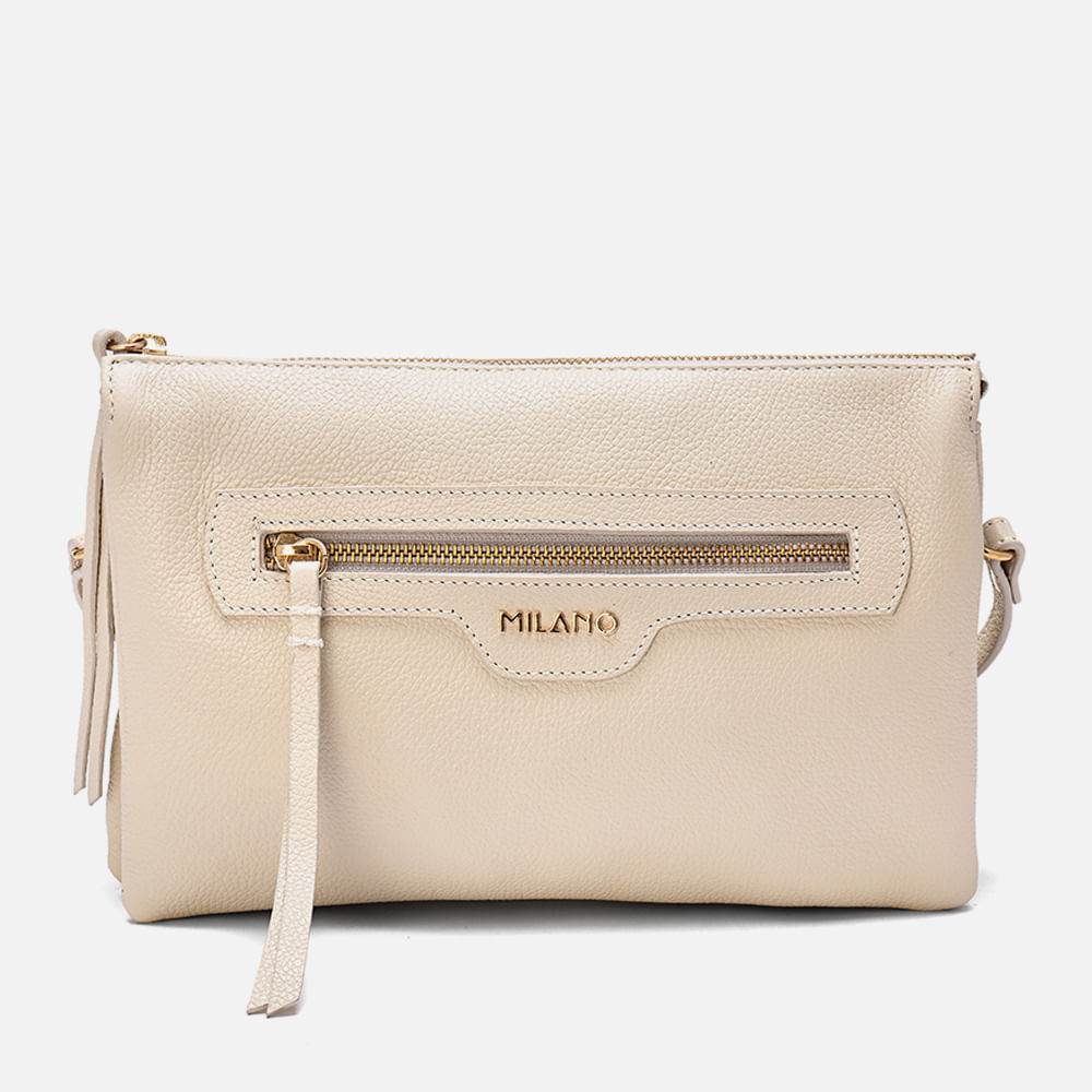 Bolsa Tote ou de Mão Feita em Couro Grande Retangular com Alça Tiracolo Transversal Opcional Vira Italiana Feminina Milano Off White 13609