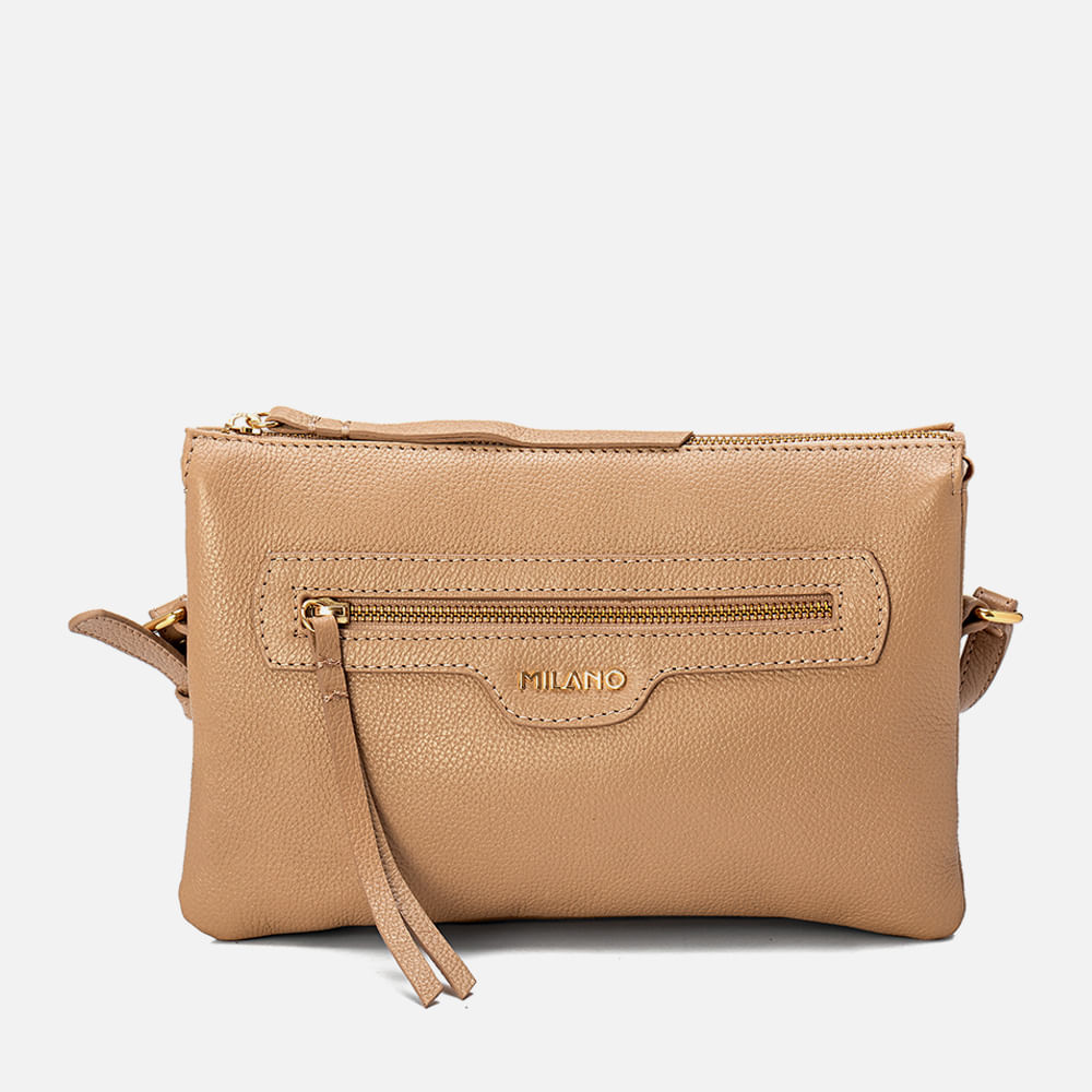 Bolsa Tote ou de Mão Feita em Couro Grande Retangular com Alça Tiracolo Transversal Opcional Vira Italiana Feminina Milano Aveia 13609