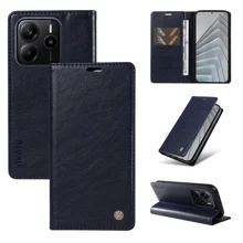 YIKATU For Xiaomi Redmi Note 14 4G (164.84mm) Wallet Case YK-006 Magnetic Closure Leather Phone Cover Litchi Texture - Navy Blue