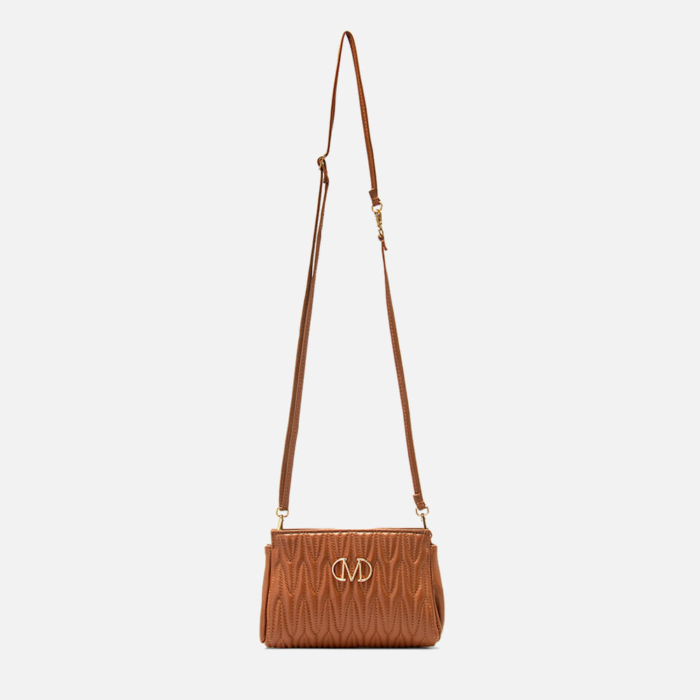 Bolsa Mini Bag Pequena 2 em 1 Clutch Carteira de Mão Feita em Couro Alça Tiracolo ou Transversal Opcional Matelassê Feminina Milano Camel 14217