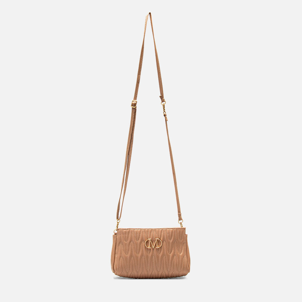 Bolsa Mini Bag Pequena 2 em 1 Clutch Carteira de Mão Feita em Couro Alça Tiracolo ou Transversal Opcional Matelassê Feminina Milano Nude 14217