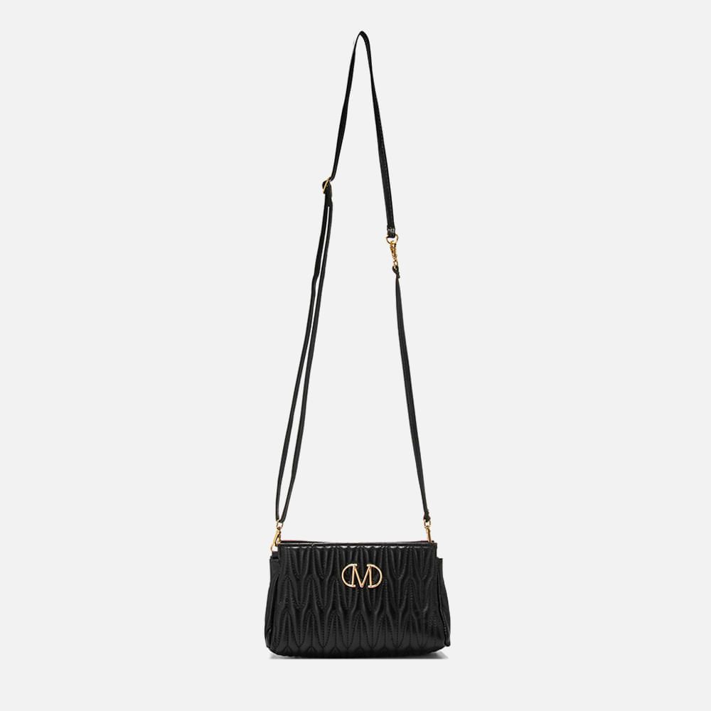 Bolsa Mini Bag Pequena 2 em 1 Clutch Carteira de Mão Feita em Couro Alça Tiracolo ou Transversal Opcional Matelassê Feminina Milano Preto 14217