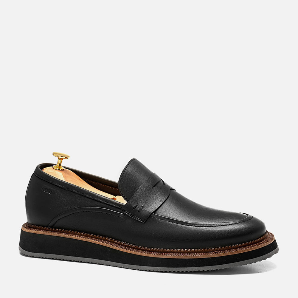 Sapato Casual Mocassim ou Loafer sem Amarração Linha Prime Premium Feito em Couro Macio Napa Soft Amortecedor Biolatex Masculino Milano Preto 14097