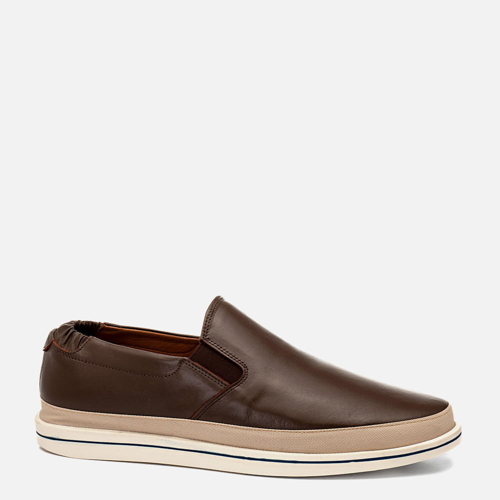 Tênis Slip On Alpargata Feito em Couro Napa Soft Calce Prático 100% Forração Couro Masculino Milano Havana 14464