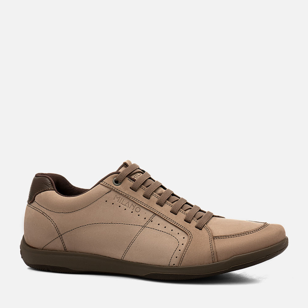 Sapatênis Feito em Couro Elevação Aumenta Altura Fique + Alto 4cm Elevel Calce Elástico Masculino Milano Cinza/café 14634