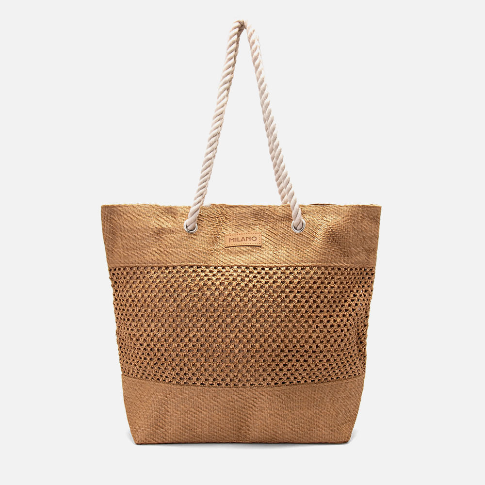Bolsa Tote ou de Mão Feita em Couro Grande Retangular com Alça Tiracolo Transversal Opcional Vira Italiana Feminina Milano Aveia 13609