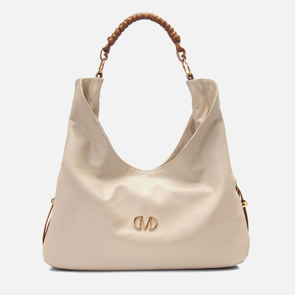 Bolsa Hobo ou Meia Lua Grande Feita em Couro Ombro Saco Alça Trançada Feminina Milano Off/camel 14668