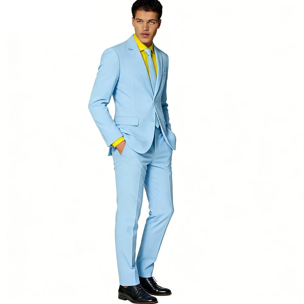 Conjunto de terno masculino de 2 peças slim fit de poliéster respirável, conjunto completo de traje de noivo, gravata preta opci