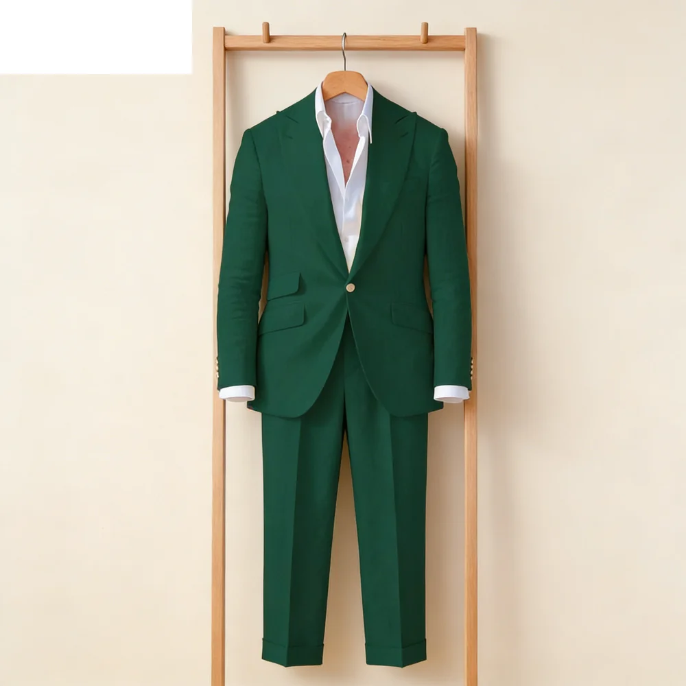 Hortelã verde noivo smoking 2 peças mais recente pico lapela jaqueta calças ternos masculinos um botão moda estilo ternos para f