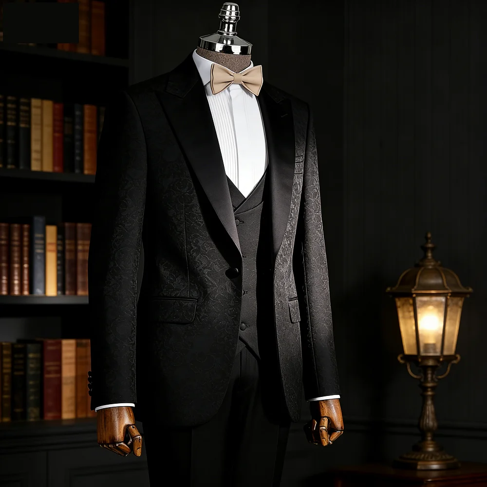 Suave cáqui único breasted pico lapela ternos masculinos 3 peças (jaqueta + calças + colete) conjuntos de festa de casamento à n