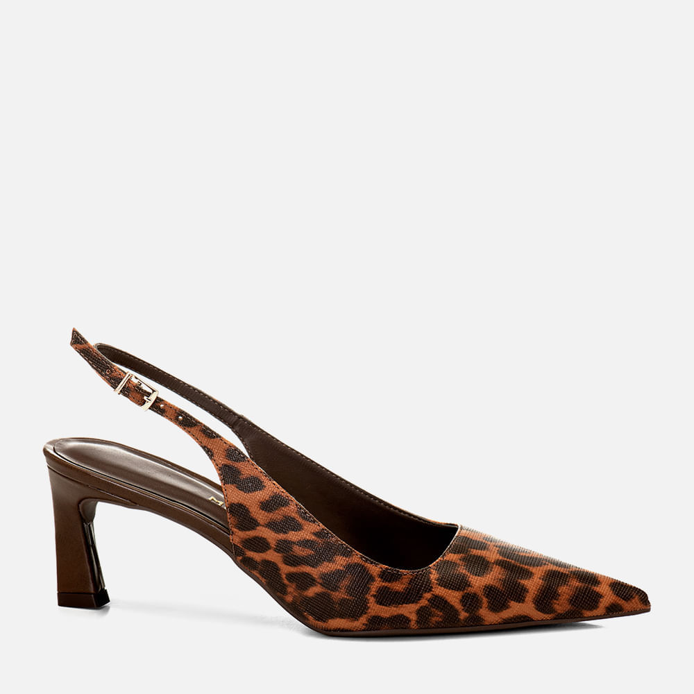 Scarpin Slingback Salto Médio Geométrico Animal Print Feminino Milano Onça 14720