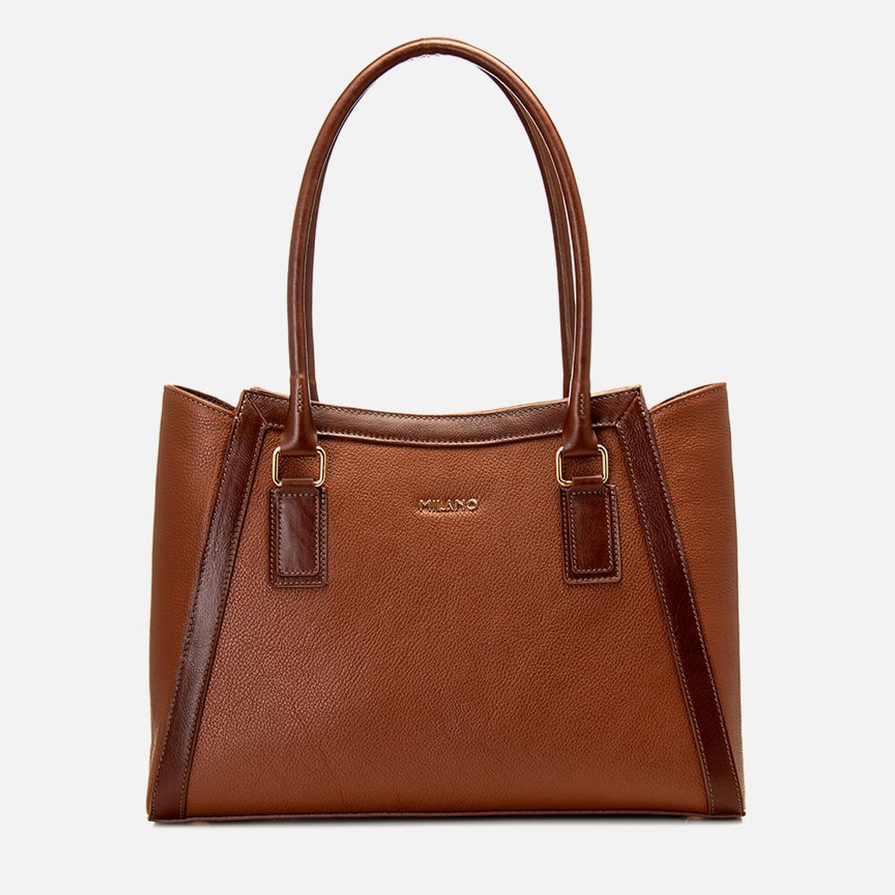 Bolsa Tote de Mão Couro Grande Estruturada e Texturizada Savana / Tabaco 14847