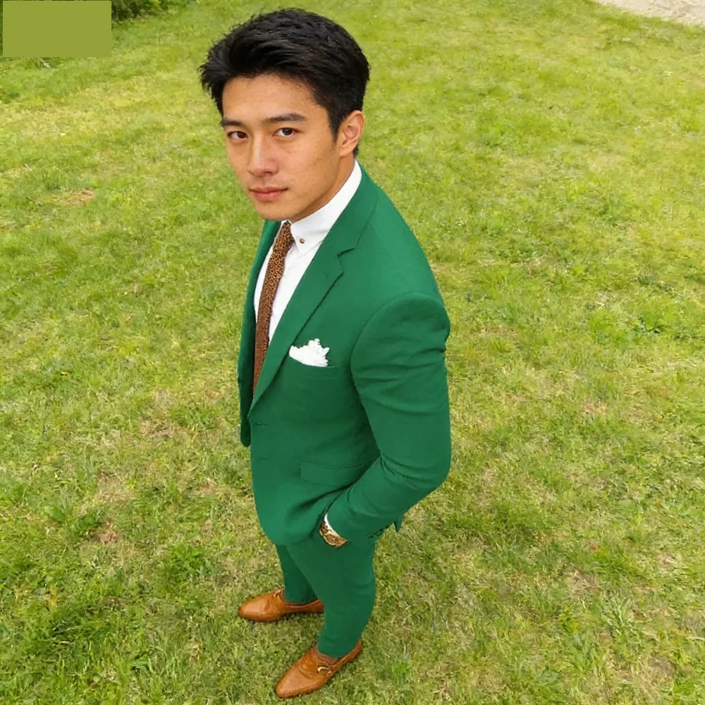 Masculino fino ajuste entalhado lapela 2 peças blazer e calças terno para casamento noivo smoking masculino ternos de festa novo