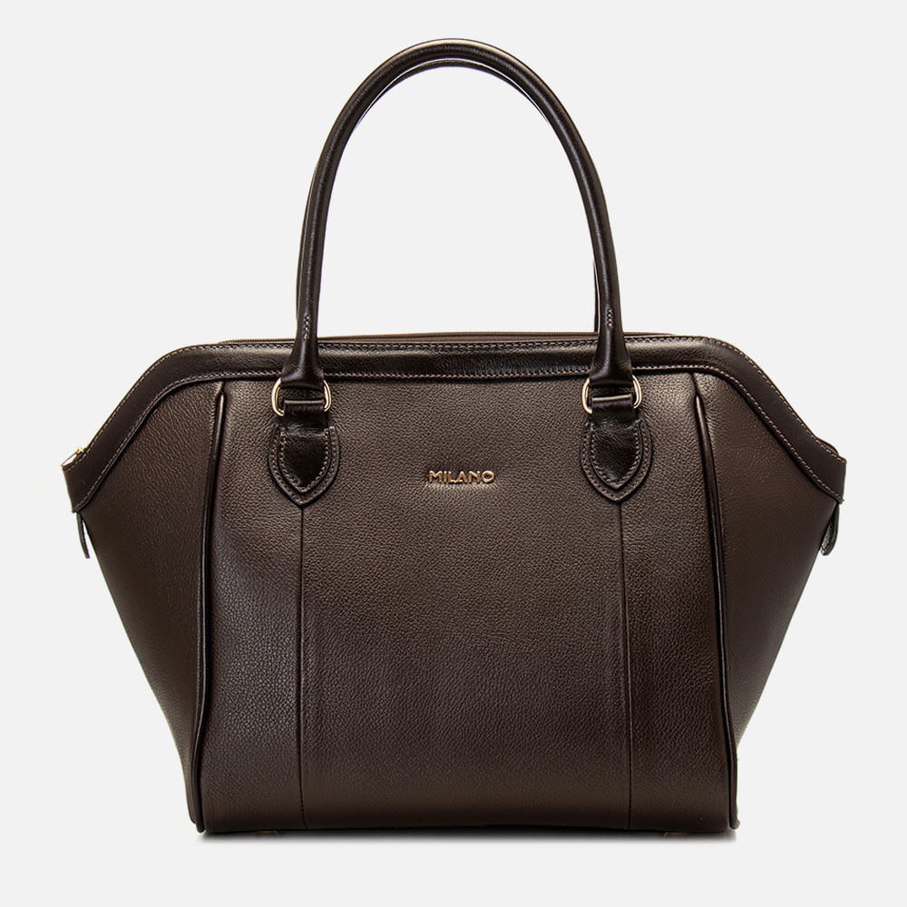 Bolsa Tote de Mão Couro Grande Estruturada e Texturizada Café / Café 14846