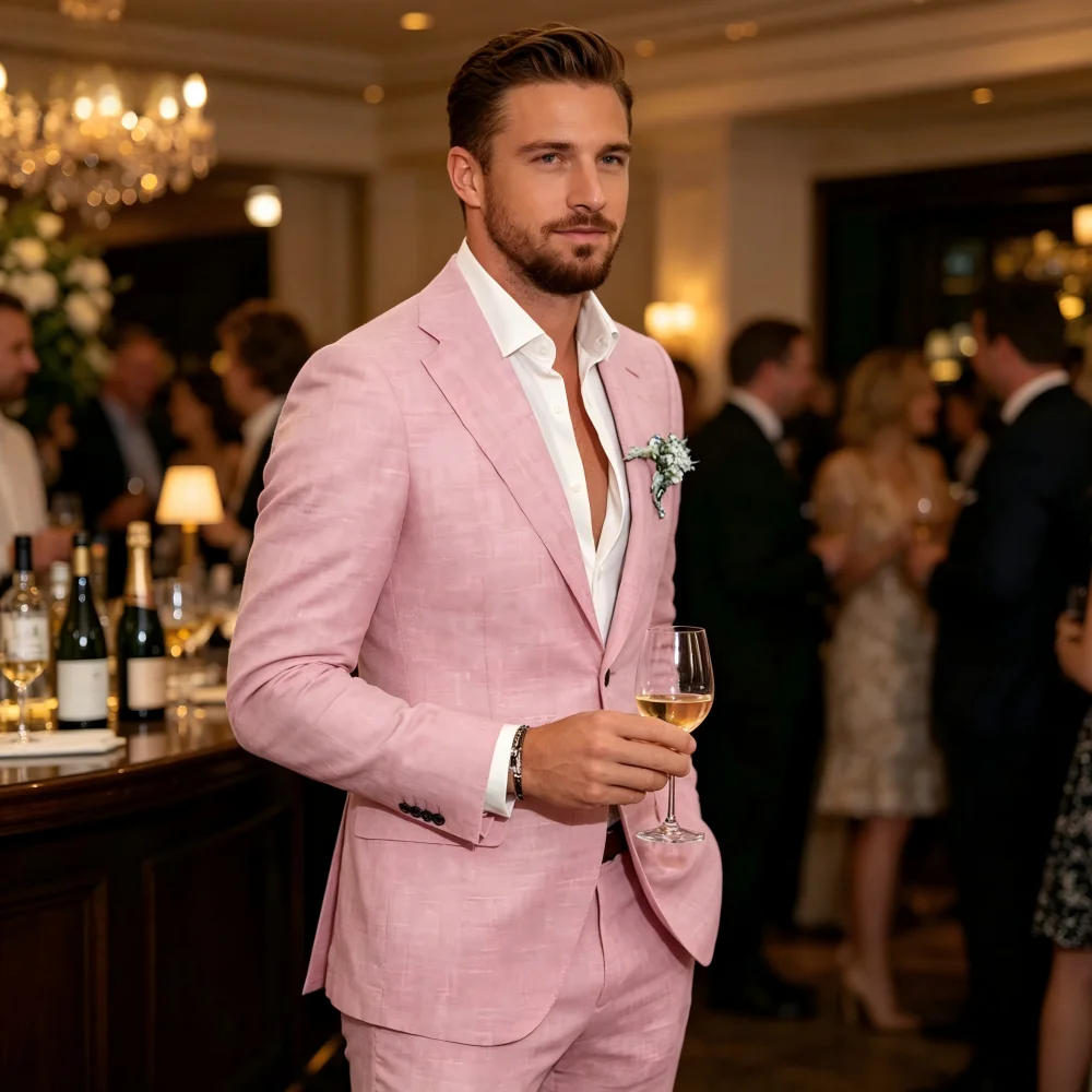Terno de linho casual masculino, 2 peças, blazer, calça, conjunto slim fit, verão, praia, festa, casamento, baile, noivo, smokin