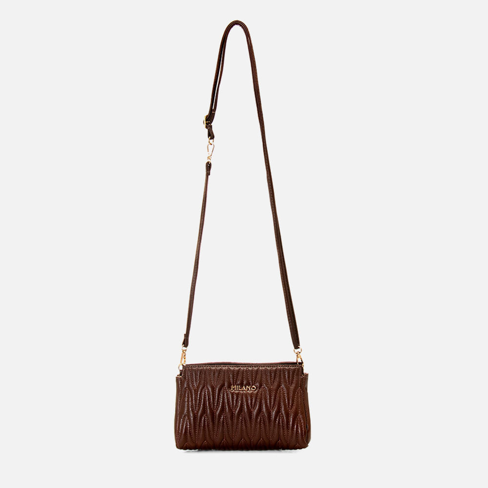 Bolsa Mini Bag Pequena 2 em 1 Clutch Carteira de Mão Feita em Couro Alça Tiracolo ou Transversal Opcional Matelassê Feminina Milano Pinhão 14217