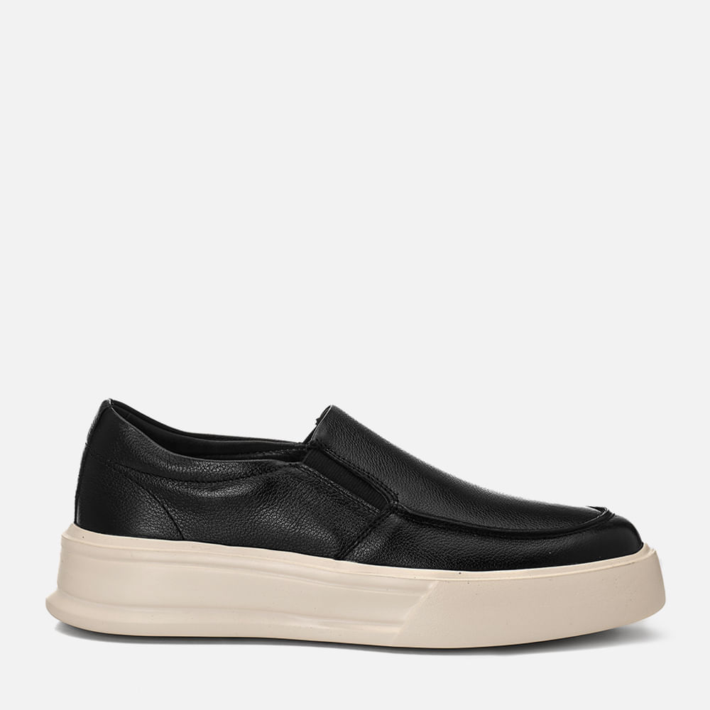 Tênis Casual Slip On Couro Plumê Sola Alta EVA Tech Ultra Leve Masculino Milano Preto 14785