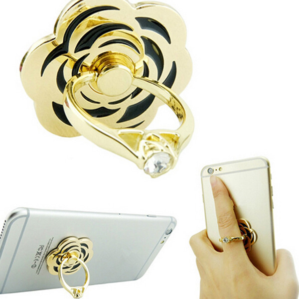 Venicen Golden Rose Crystal Metal Ring Holder Adhesive Stand For Mobile Phone Tablet