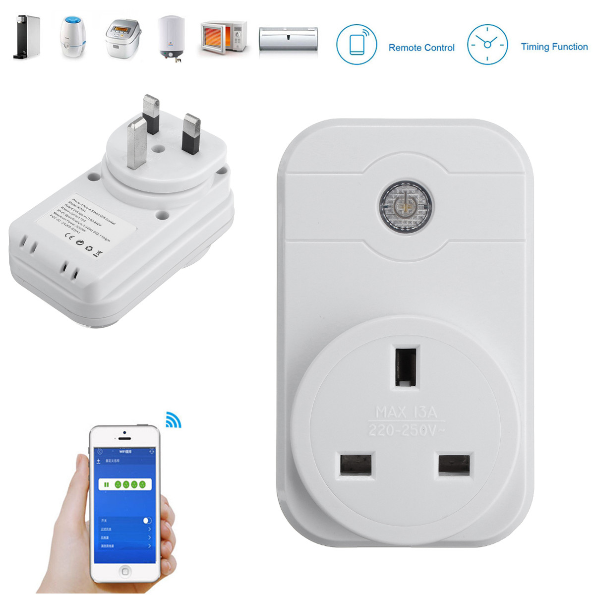 SW2 WiFi Remote Control Smart Socket Home Switch UK Plug for iPhone 7/7Plus Samsung S8 Xiaomi
